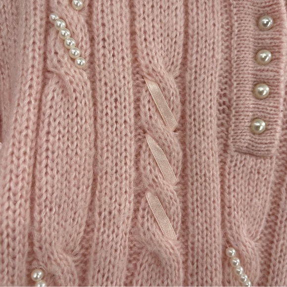 Vintage Buttons & Bows Pink Ribbon and Pearls Sweater - Picture 5 of 14